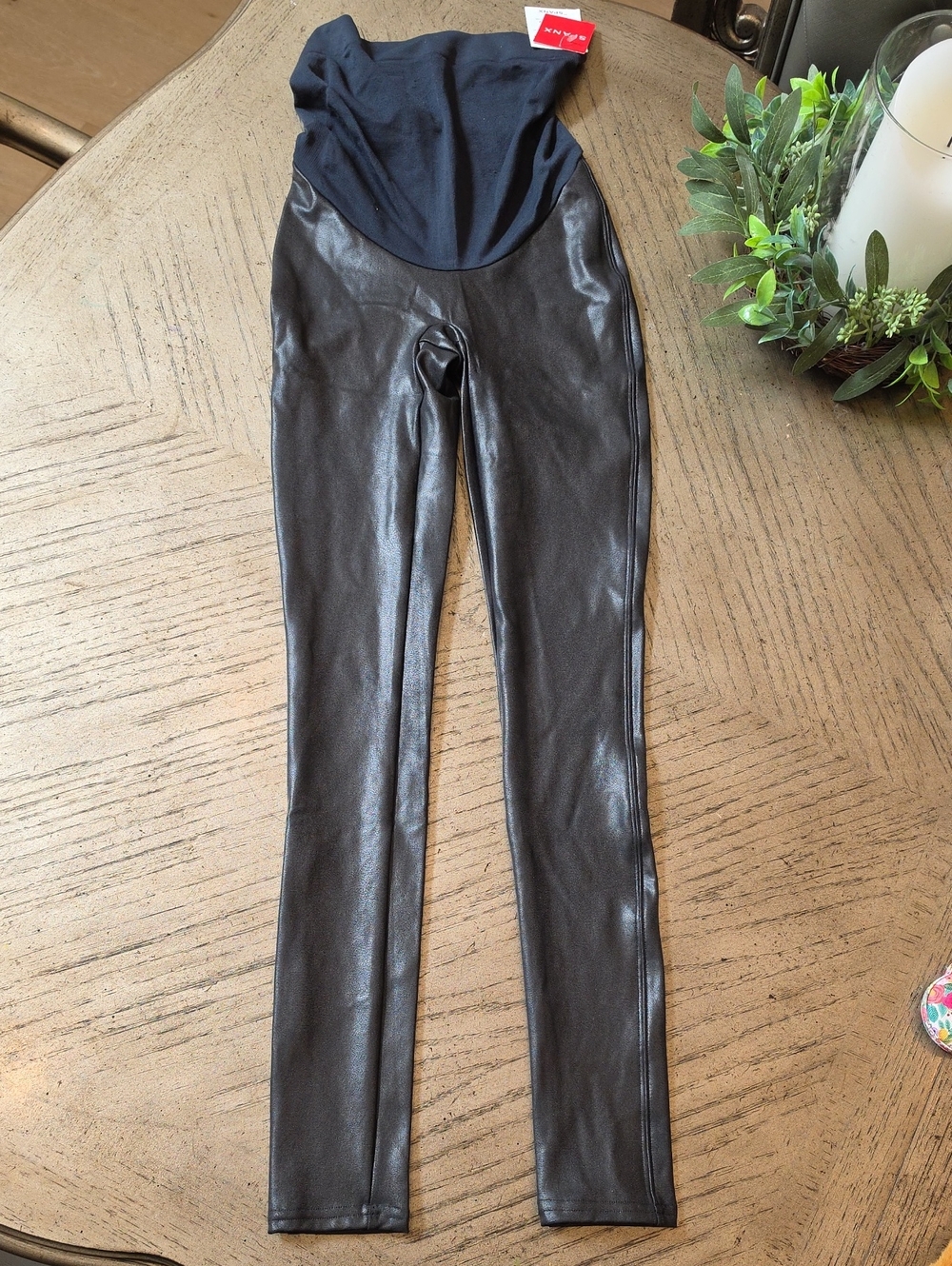SPANX Black Faux Leather Maternity Leggings Size XS NWT
